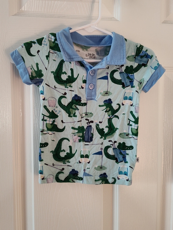 Birdie Bean Other - Blue Bamboo Polo with Green Alligator Golf Print